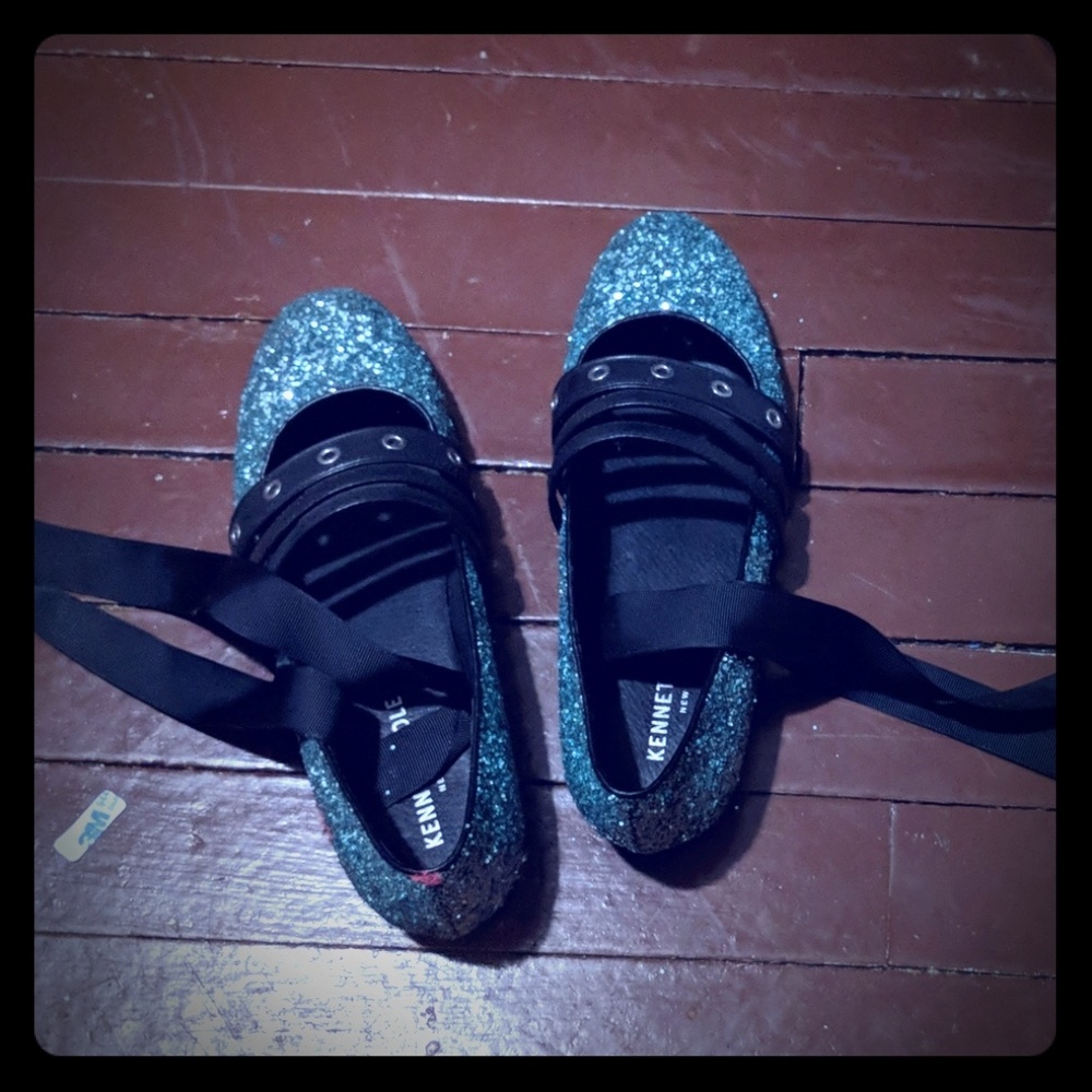 Blue glitter punk rock ballet flats